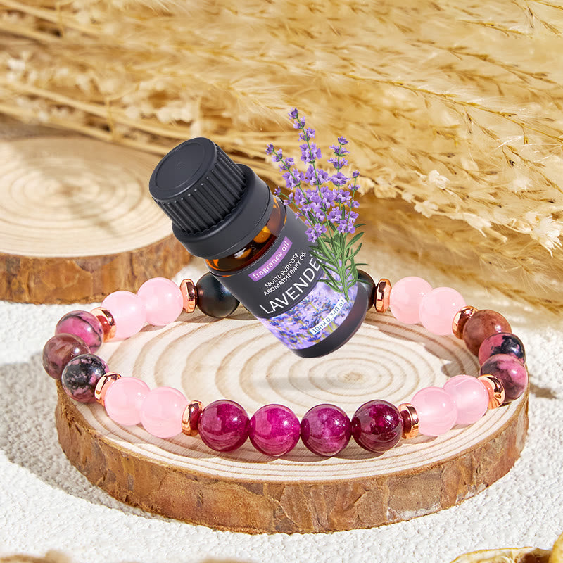 Bracelet Olivenorma « Woodland Bloom » en quartz rose et huiles essentielles de tranquillité - Bracelet + Huile Essentielle de Lavande - image 1