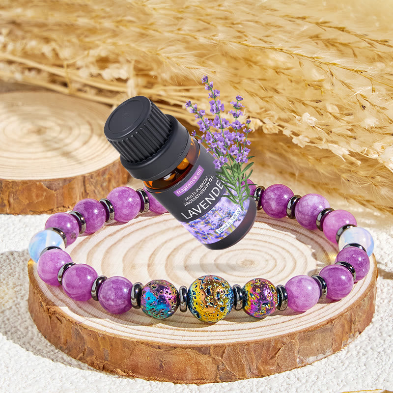 Bracelet Olivenorma « Purple Nova » à l'améthyste, purificateur d'énergie et d'huiles essentielles - Bracelet + Huile Essentielle de Lavande - image 1