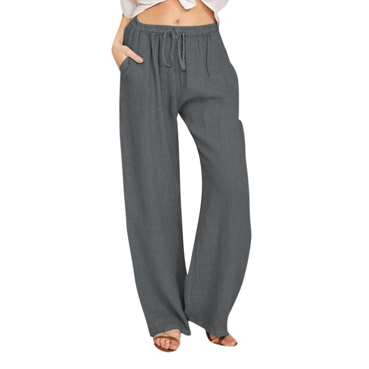 Pantalon large en coton et lin Olivenorma pour femme - Gris foncé - 3XL - image 23