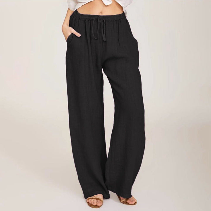 Pantalon large en coton et lin Olivenorma pour femme - Noir - 3XL - image 3
