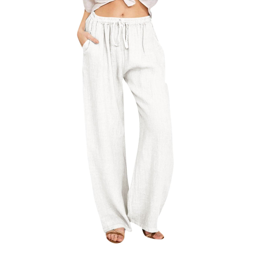 Pantalon large en coton et lin Olivenorma pour femme - Blanc - 3XL - image 13