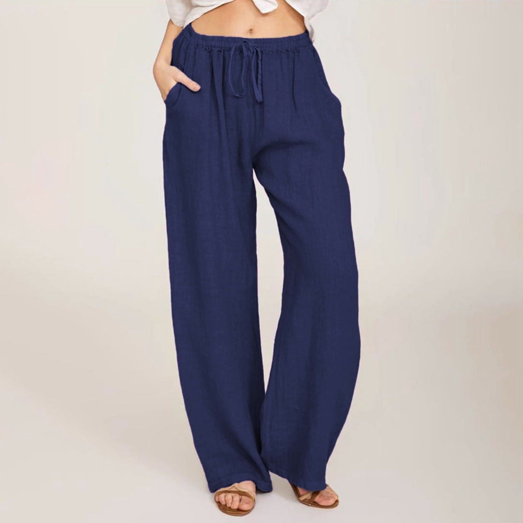 Pantalon large en coton et lin Olivenorma pour femme - Bleu marine - 3XL - image 18