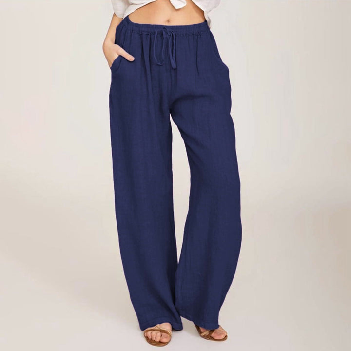 Pantalon large en coton et lin Olivenorma pour femme - Bleu marine - 3XL - image 18