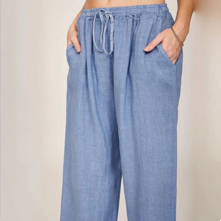 Pantalon large en coton et lin Olivenorma pour femme