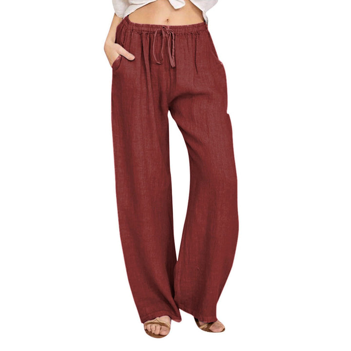 Pantalon large en coton et lin Olivenorma pour femme - Vin rouge - 3XL - image 33