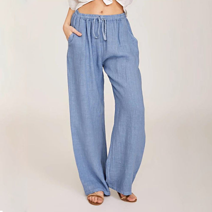 Pantalon large en coton et lin Olivenorma pour femme - Bleu clair - 3XL - image 0