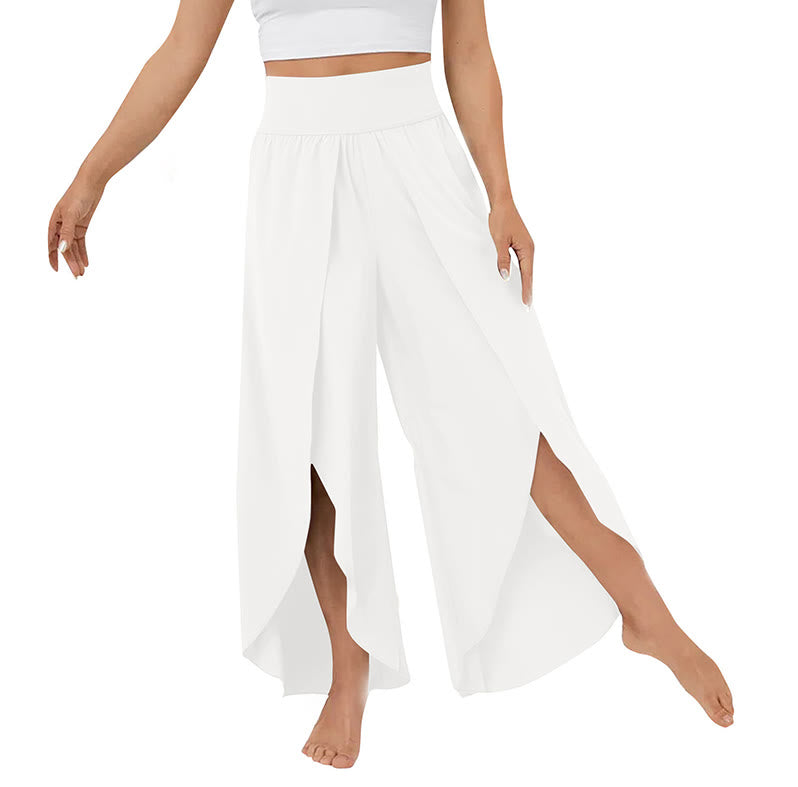 Pantalon de yoga Olivenorma pour femme, coupe ample, fente, jambes évasées, taille élastique, confortable, souple et élégant - Blanc - 3XL - image 25