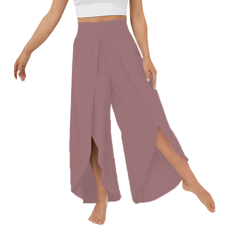 Pantalon de yoga extensible à fentes et coupe ample pour femme Olivenorma