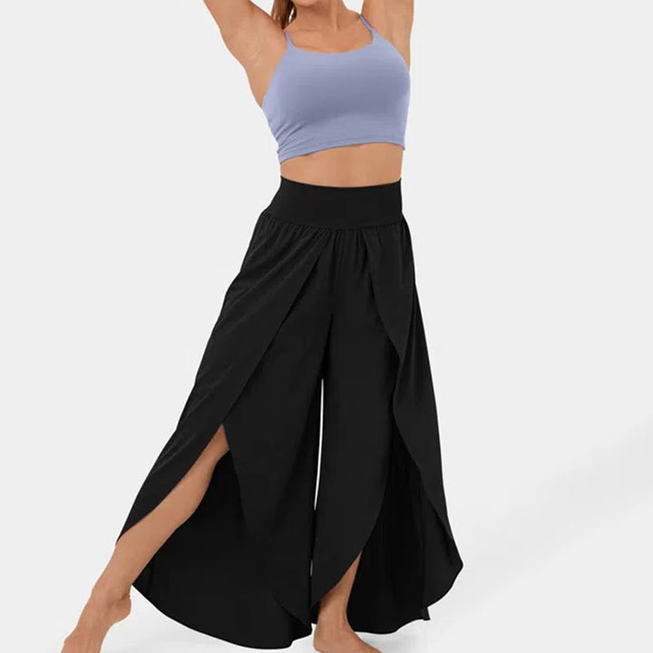 Pantalon de yoga Olivenorma pour femme, coupe ample, fente, jambes évasées, taille élastique, confortable, souple et élégant - Noir - 3XL - image 10