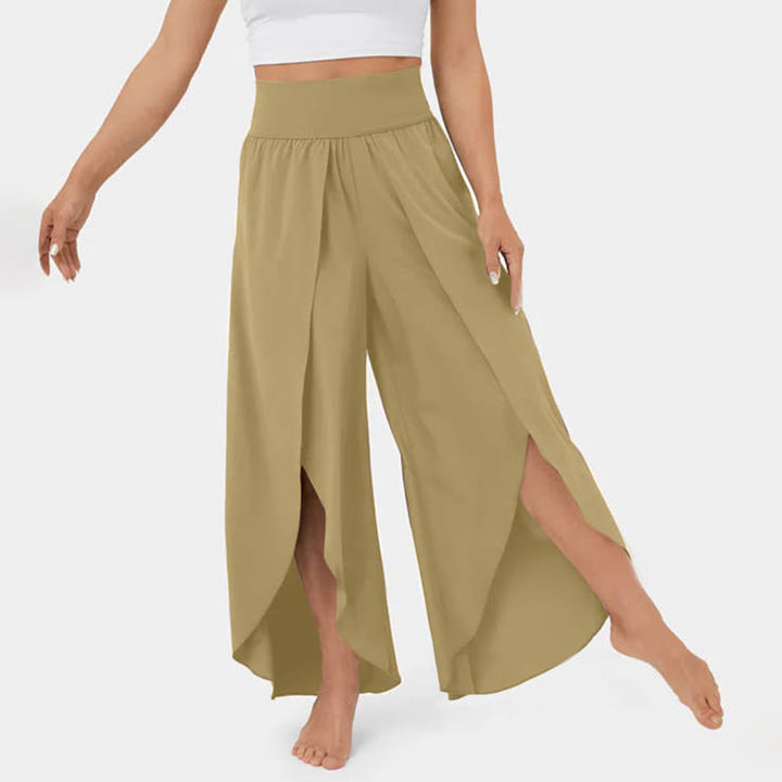 Pantalon de yoga Olivenorma pour femme, coupe ample, fente, jambes évasées, taille élastique, confortable, souple et élégant - Kaki - 3XL - image 28
