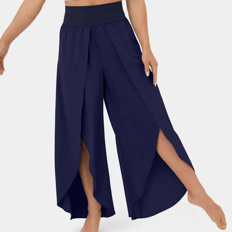Pantalon de yoga Olivenorma pour femme, coupe ample, fente, jambes évasées, taille élastique, confortable, souple et élégant - Bleu foncé - 3XL - image 20