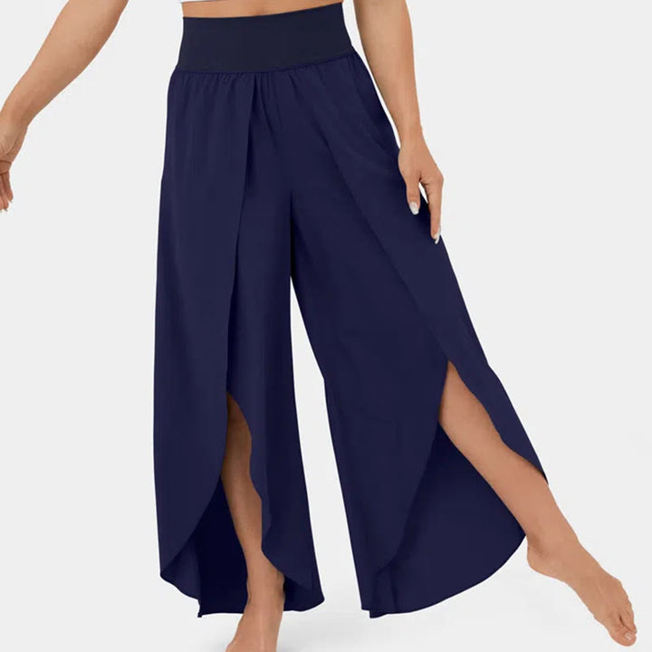 Pantalon de yoga Olivenorma pour femme, coupe ample, fente, jambes évasées, taille élastique, confortable, souple et élégant - Bleu foncé - 3XL - image 20