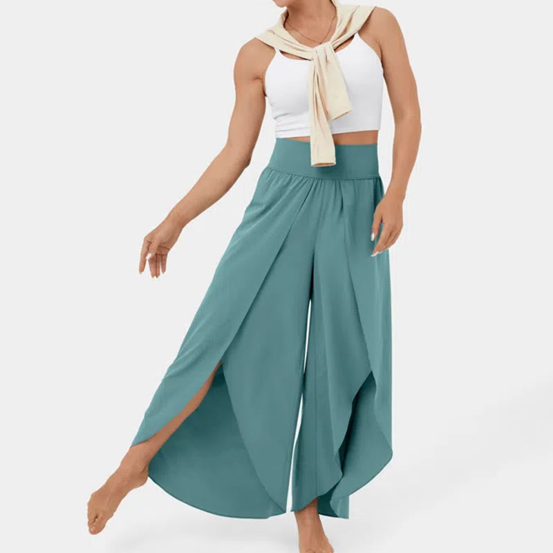 Pantalon de yoga extensible à fentes et coupe ample pour femme Olivenorma