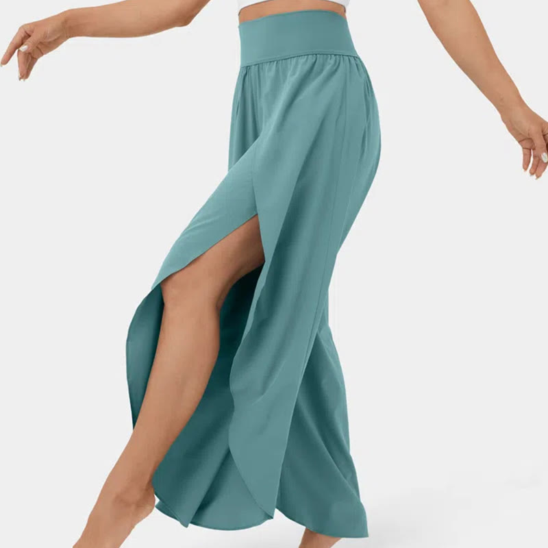 Pantalon de yoga Olivenorma pour femme, coupe ample, fente, jambes évasées, taille élastique, confortable, souple et élégant - image 1
