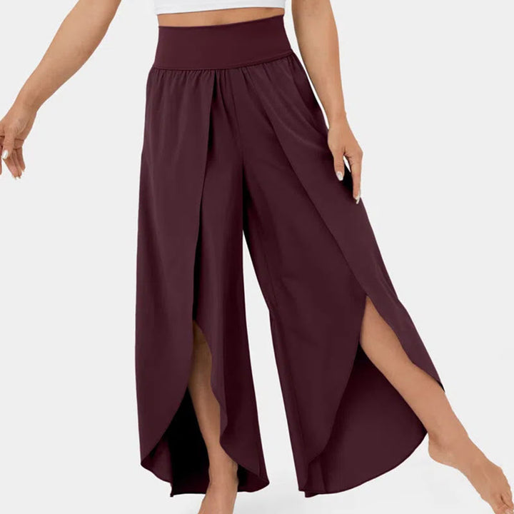 Pantalon de yoga Olivenorma pour femme, coupe ample, fente, jambes évasées, taille élastique, confortable, souple et élégant - Cramoisi - 3XL - image 17