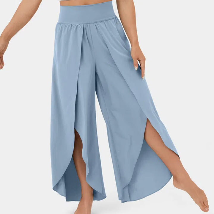 Pantalon de yoga Olivenorma pour femme, coupe ample, fente, jambes évasées, taille élastique, confortable, souple et élégant - Bleu ciel - 3XL - image 14