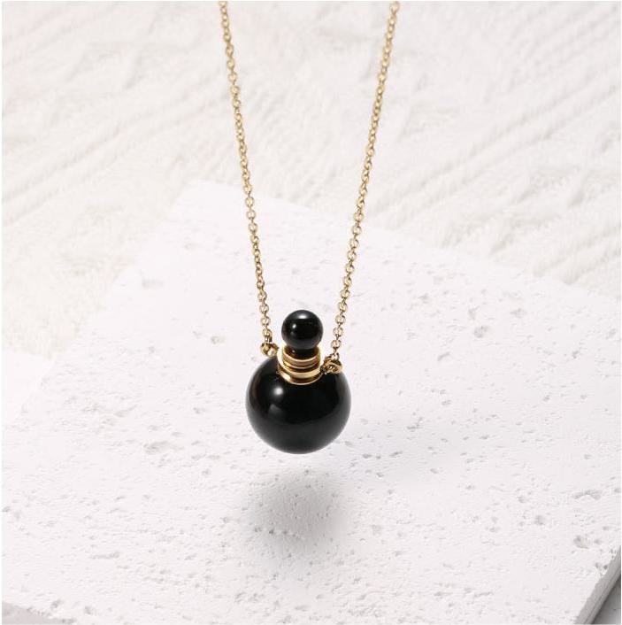 Collier pendentif bouteille de parfum en pierre ronde Olivenorma