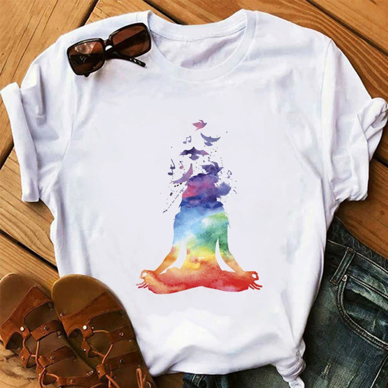 T-shirt Olivenorma Lotus Yoga Méditation Arbre de Vie - Fille colorée en méditation - 2XL - image 3