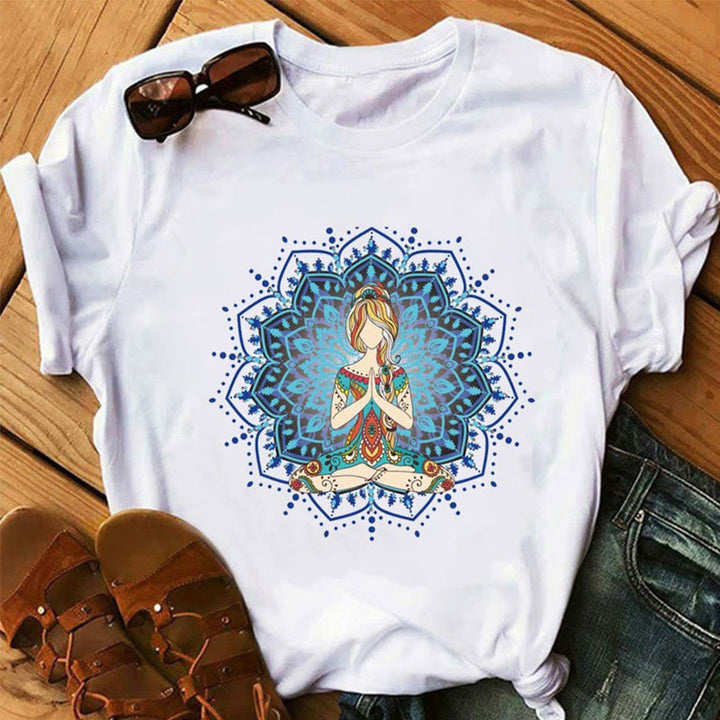 T-shirt Olivenorma Lotus Yoga Méditation Arbre de Vie - Lotus bleu et fille en méditation - 2XL - image 2