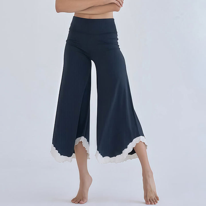 Pantalon court évasé en coton fluide Olivenorma - Bleu marine - L - image 10