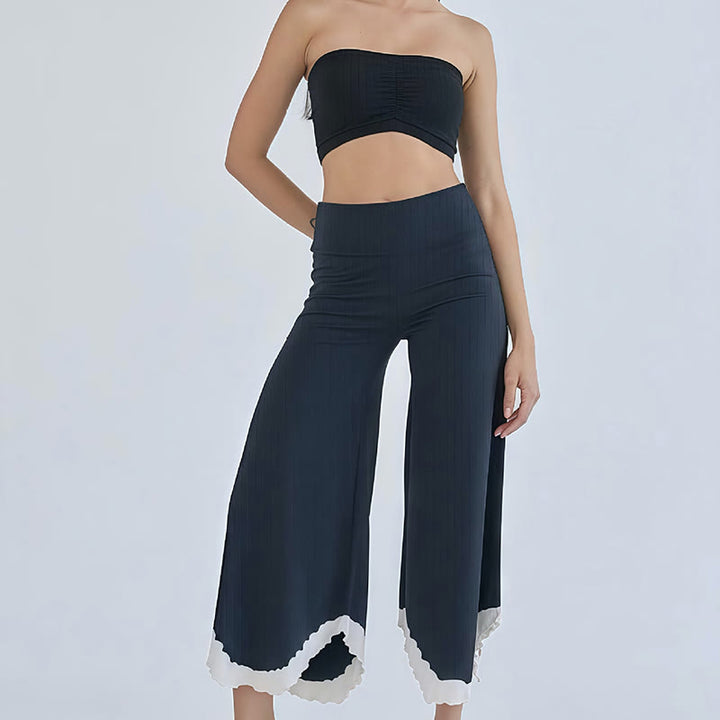 Pantalon court évasé en coton fluide Olivenorma