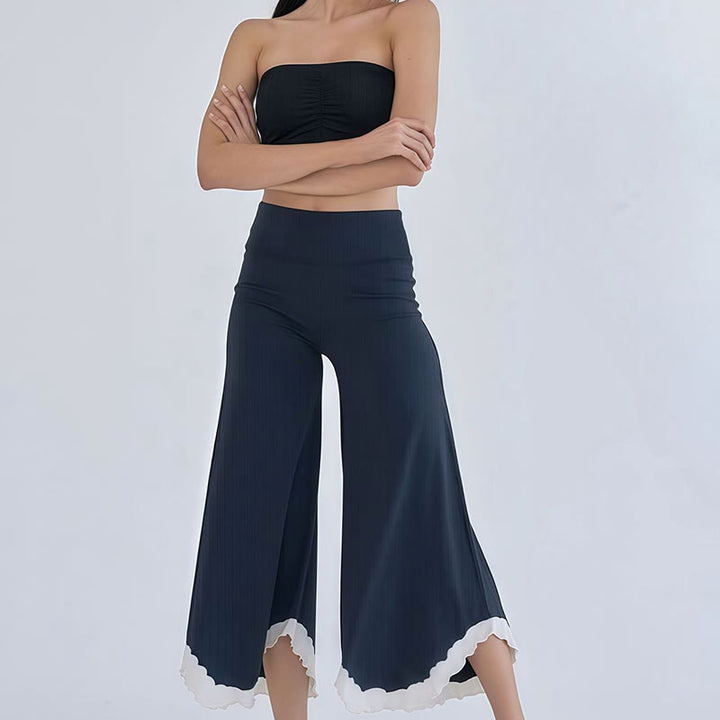 Pantalon court évasé en coton fluide Olivenorma
