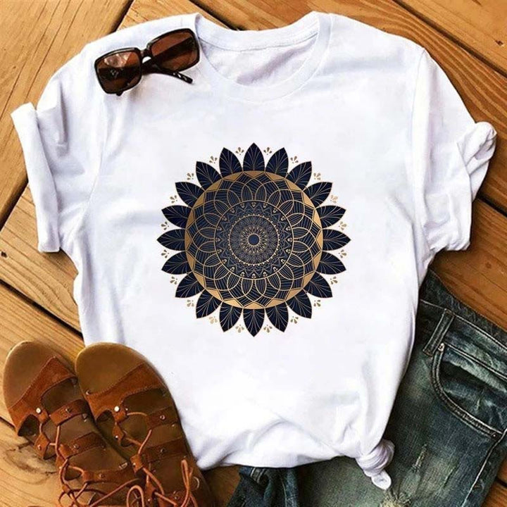 T-shirt blanc à imprimé géométrique coloré en coton Olivenorma