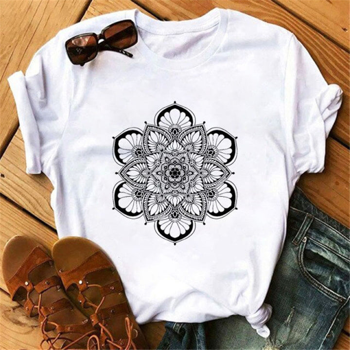 T-shirt blanc à imprimé géométrique coloré en coton Olivenorma