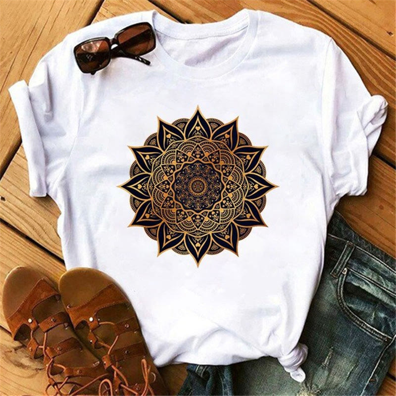 T-shirt blanc à imprimé géométrique coloré en coton Olivenorma