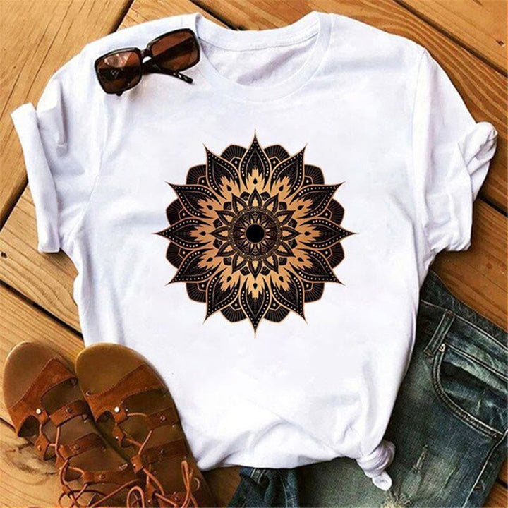 T-shirt blanc à imprimé géométrique coloré en coton Olivenorma