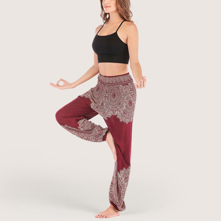 Pantalon de yoga décontracté à revers style bohème Olivenorma