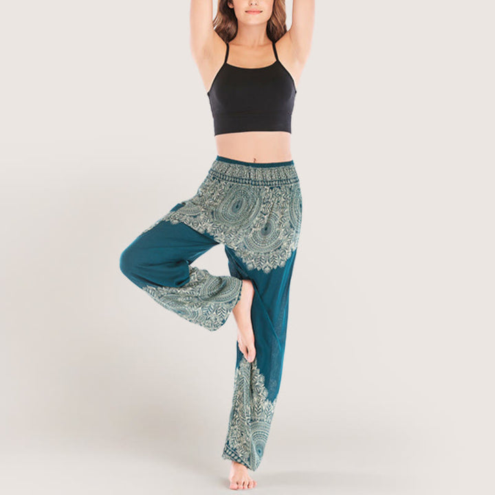 Pantalon de yoga décontracté à revers style bohème Olivenorma