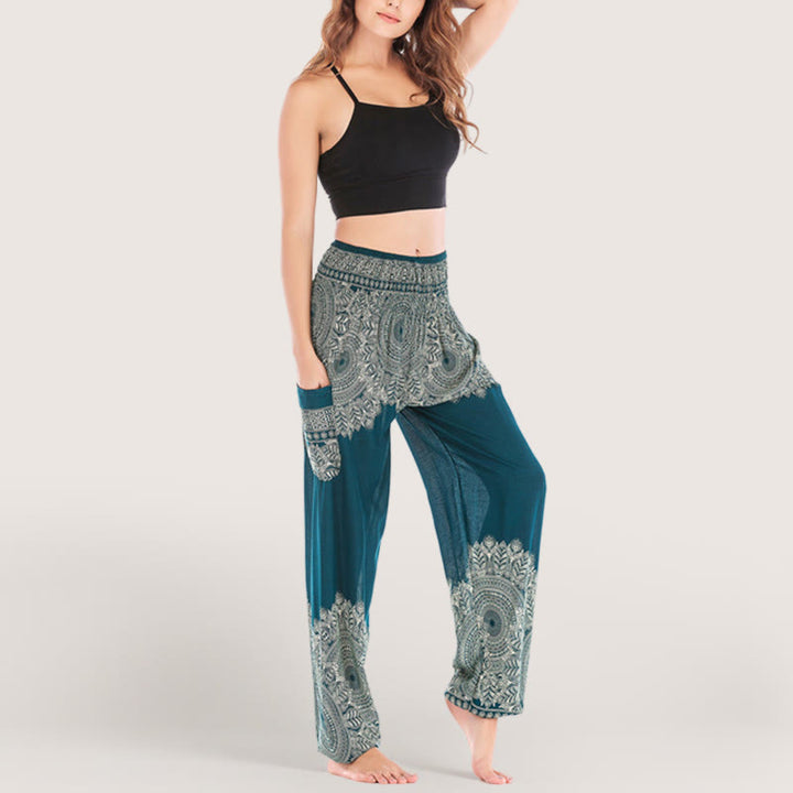 Pantalon de yoga décontracté à revers style bohème Olivenorma - Bleu - Taille unique - image 16