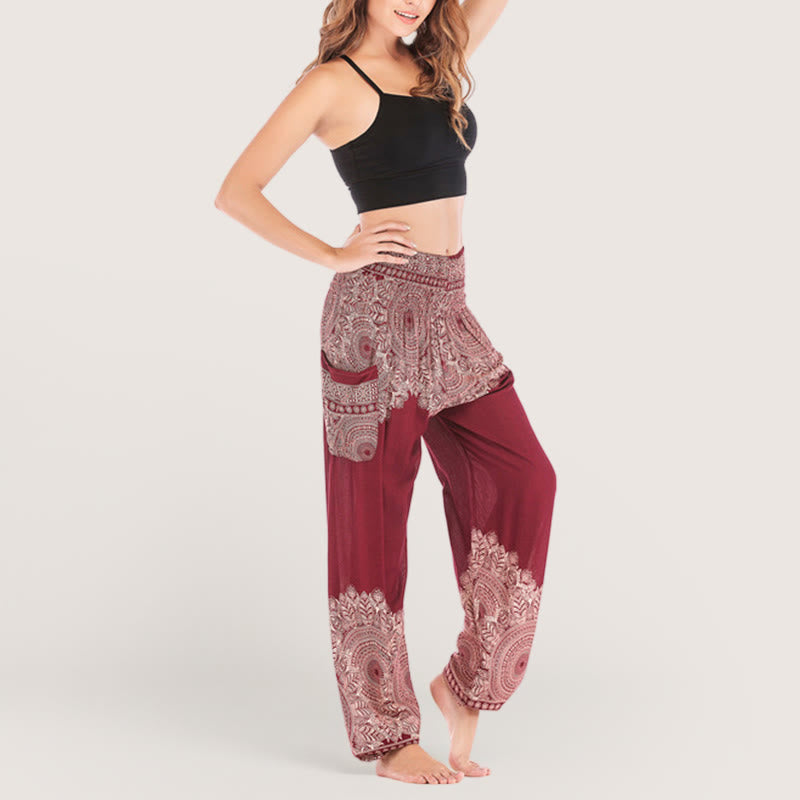 Pantalon de yoga décontracté à revers style bohème Olivenorma