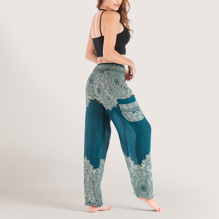 Pantalon de yoga décontracté à revers style bohème Olivenorma