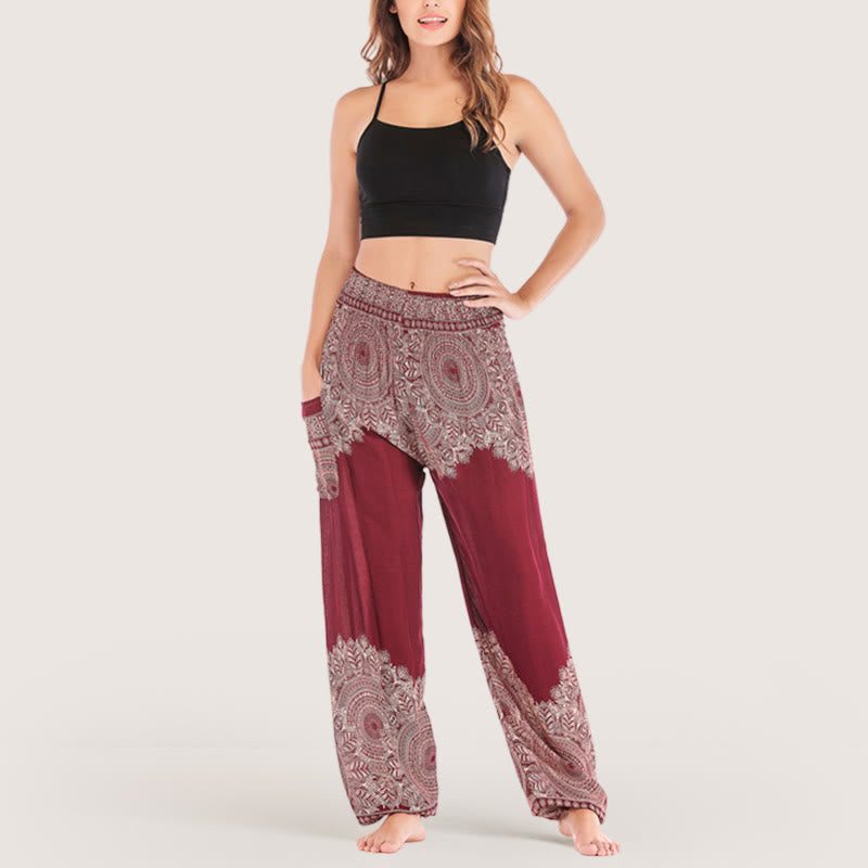 Pantalon de yoga décontracté à revers style bohème Olivenorma - Rouge - Taille unique - image 8
