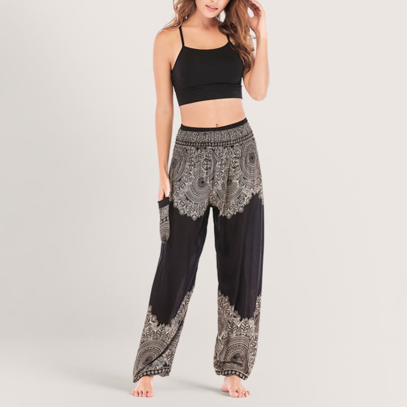 Pantalon de yoga décontracté à revers style bohème Olivenorma