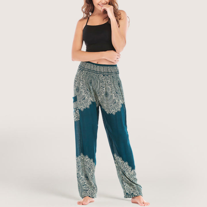 Pantalon de yoga décontracté à revers style bohème Olivenorma