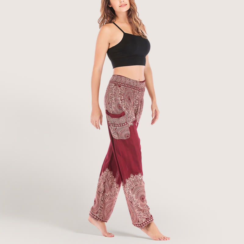 Pantalon de yoga décontracté à revers style bohème Olivenorma