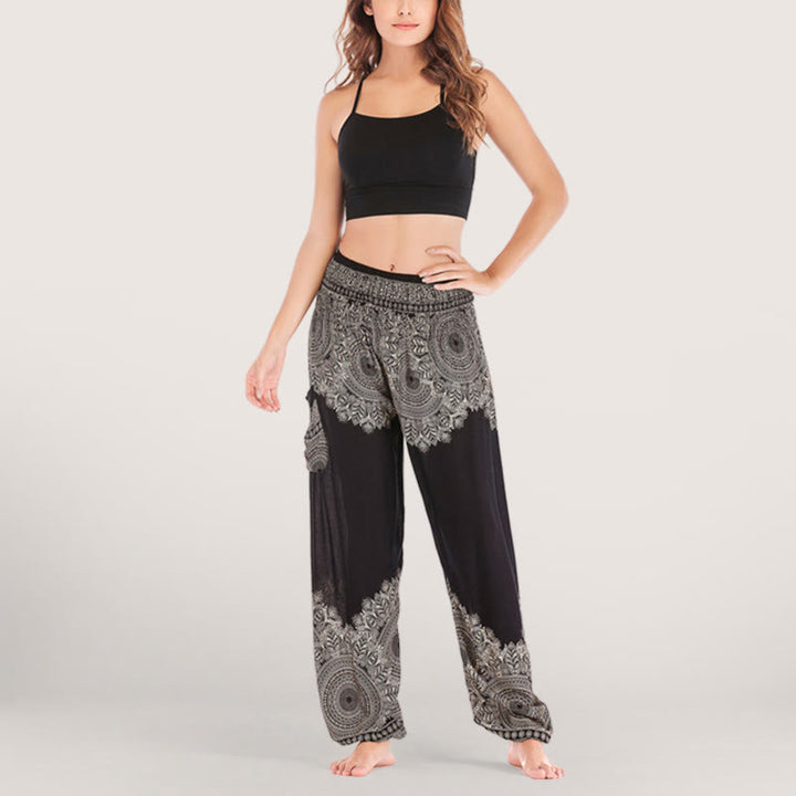 Pantalon de yoga décontracté à revers style bohème Olivenorma