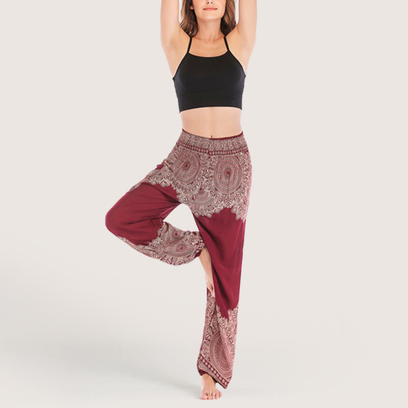 Pantalon de yoga décontracté à revers style bohème Olivenorma