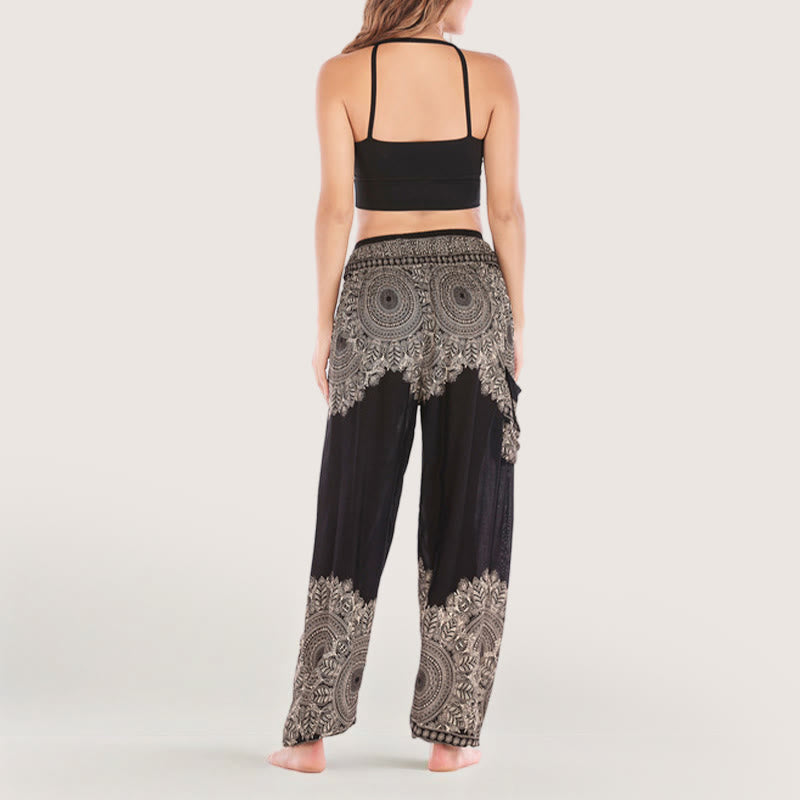 Pantalon de yoga décontracté à revers style bohème Olivenorma