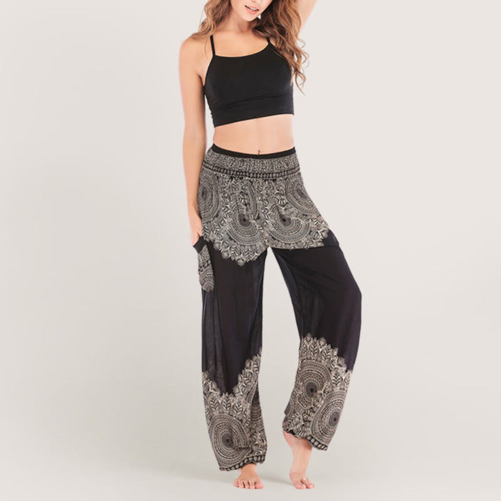 Pantalon de yoga décontracté à revers style bohème Olivenorma
