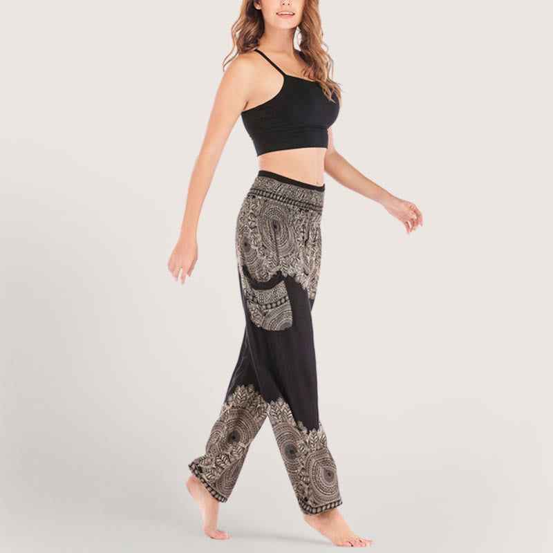 Pantalon de yoga décontracté à revers style bohème Olivenorma