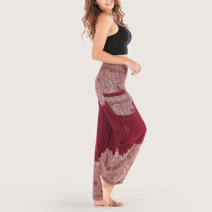 Pantalon de yoga décontracté à revers style bohème Olivenorma