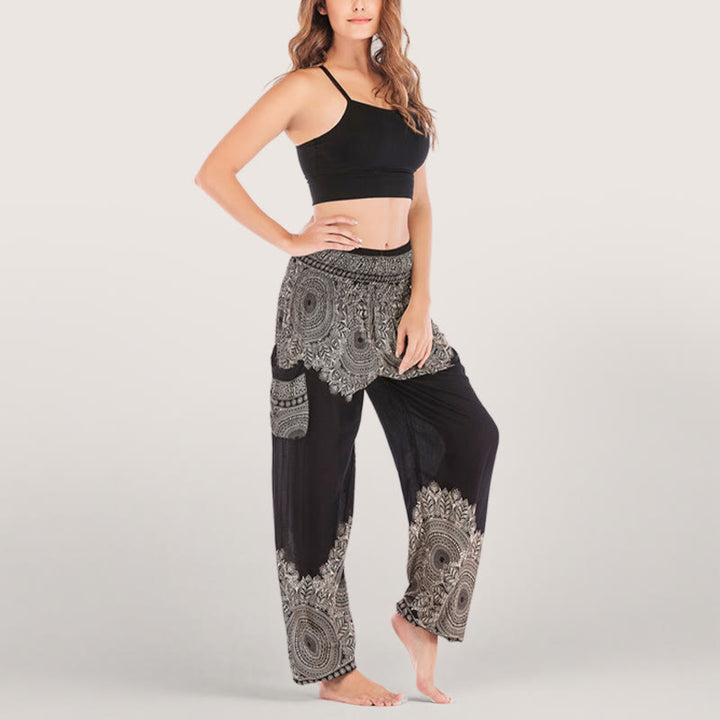 Pantalon de yoga décontracté à revers style bohème Olivenorma - Noir - Taille unique - image 0