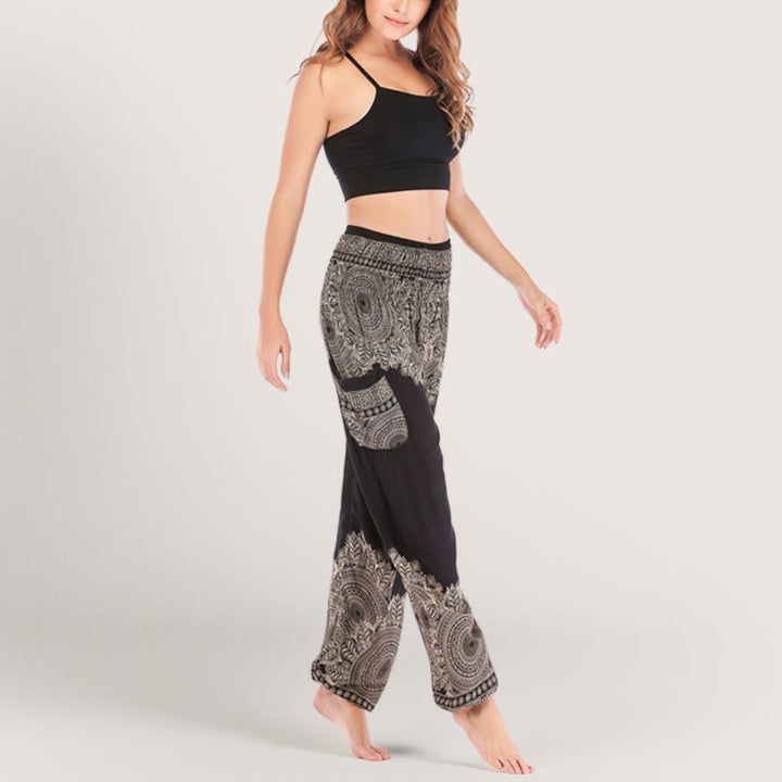 Pantalon de yoga décontracté à revers style bohème Olivenorma