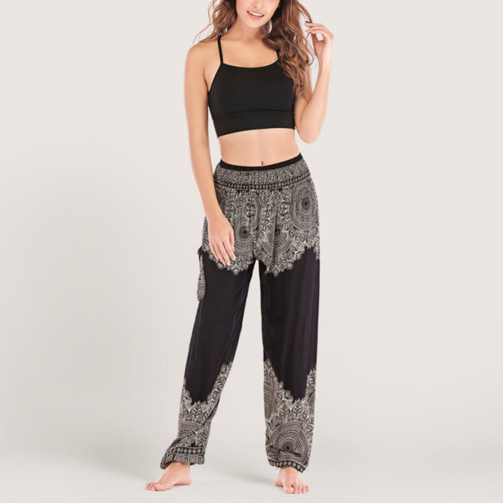 Pantalon de yoga décontracté à revers style bohème Olivenorma
