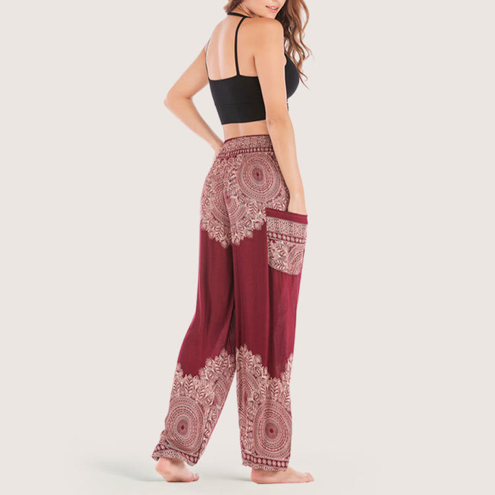 Pantalon de yoga décontracté à revers style bohème Olivenorma