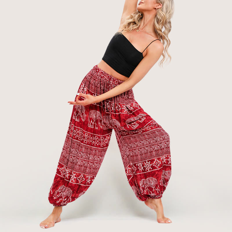 Pantalon bouffant de yoga Olivenorma Boho Elephant - Rouge - Taille unique - image 4